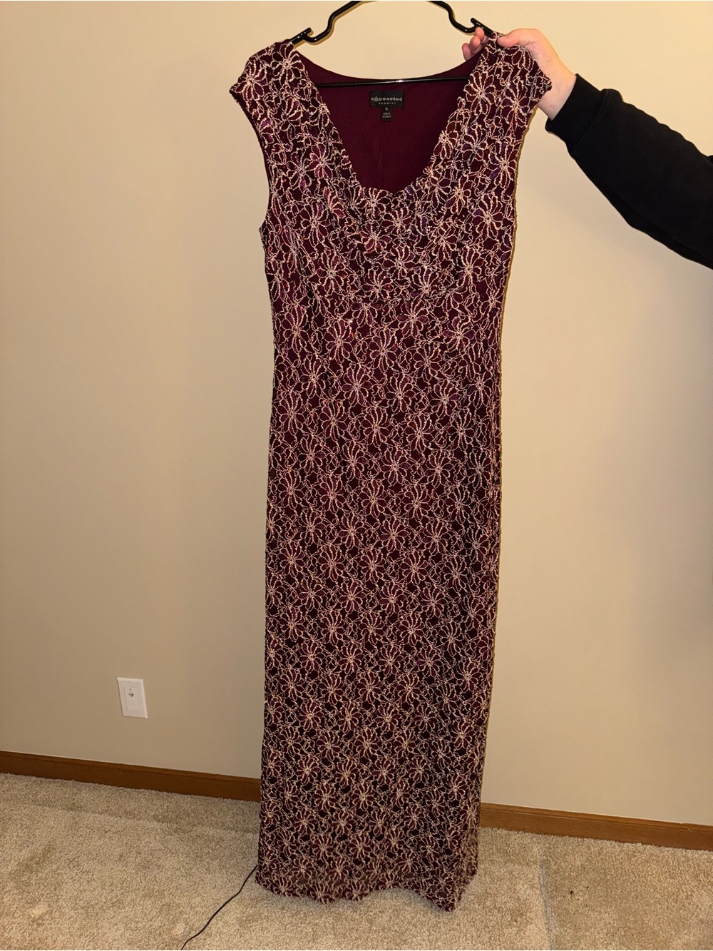connected apparel Burgundy Floral Lace-Overlay Maxi Dress